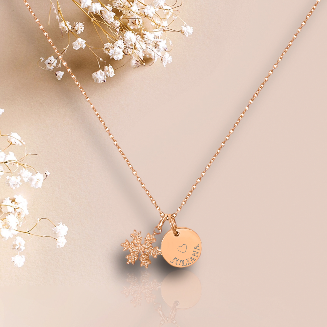 Snowflake Charm Necklace - Rose Gold