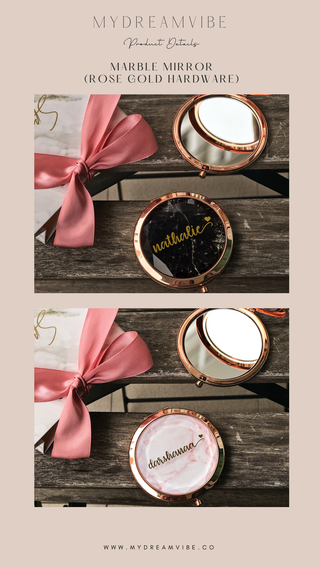 Rose Gold Marble Compact Mirror-MyDreamVibe.Co