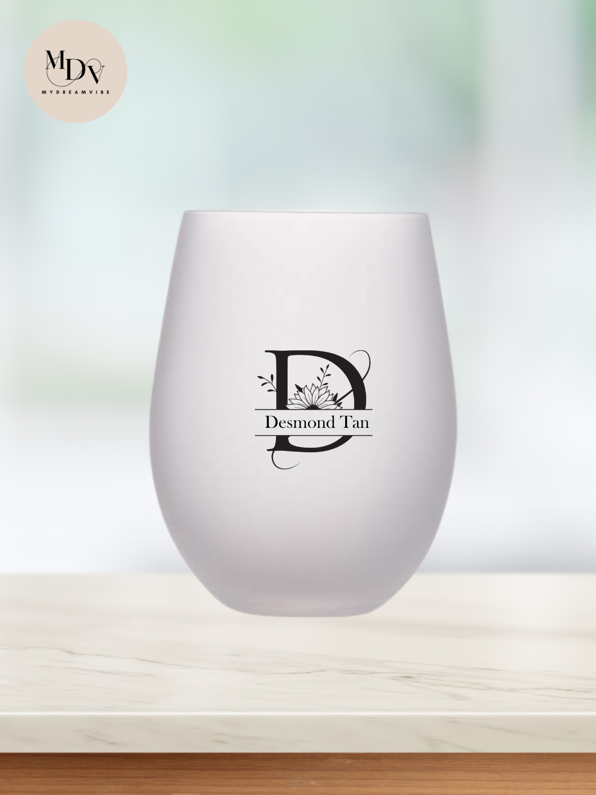 500ml Frosted Stemless Wine Glass - PRINTED