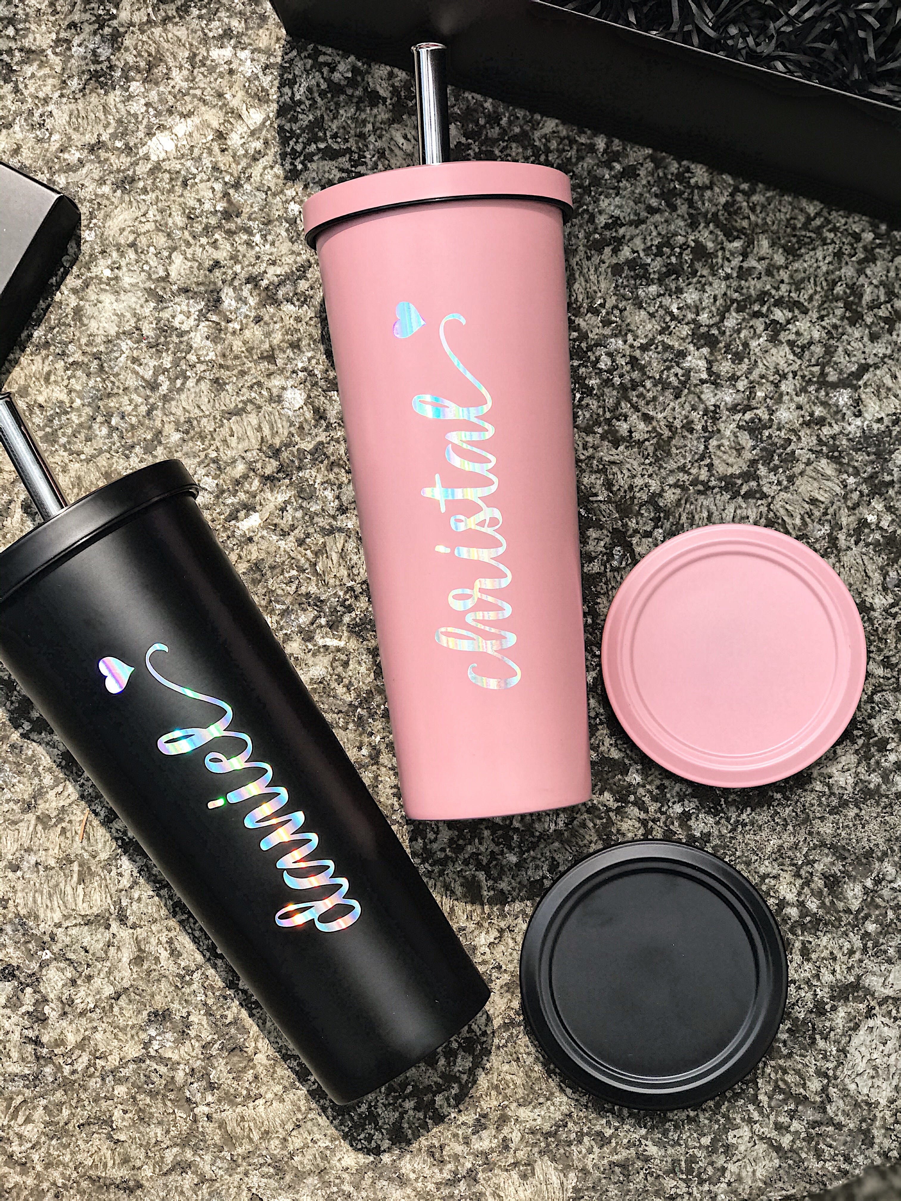 750ml Couple Double Wall Stainless Steel Bubble Tea Tumbler with Straw-MyDreamVibe.Co