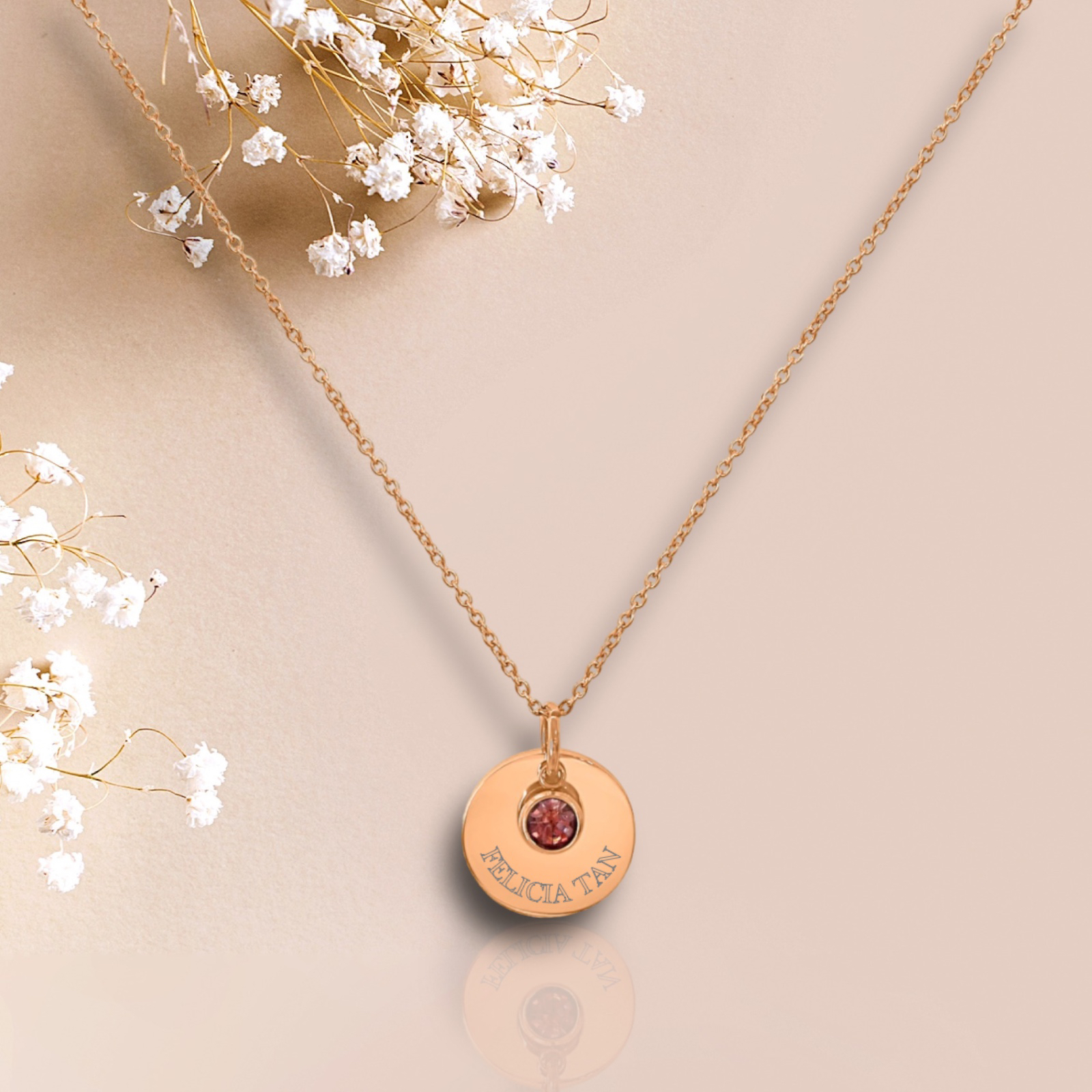Birthstone Charm Necklace - Rose Gold