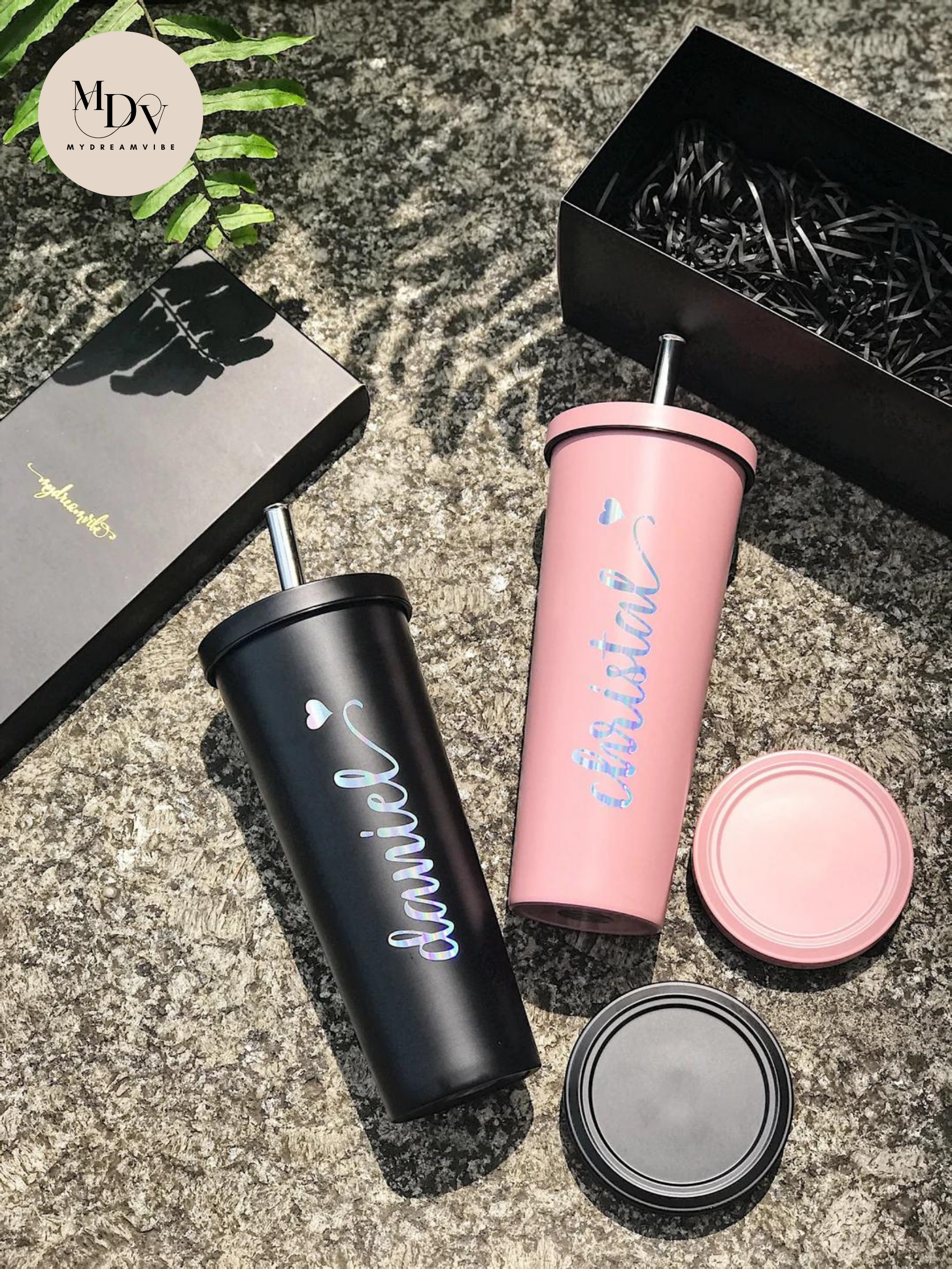 750ml Double Wall Stainless Steel Bubble Tea Tumbler with Straw and Covered Lid - BLACK / PINK / BLUE-MyDreamVibe.Co