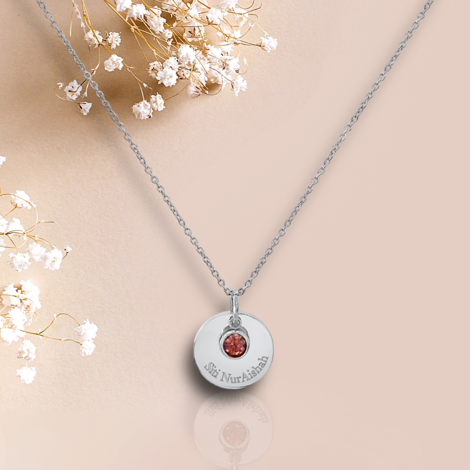 Birthstone Charm Necklace - Silver