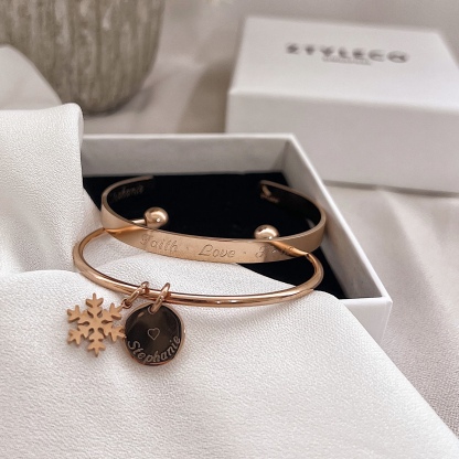 [Bundle] : Snowflake Charm Bangle with Say It On Your Wrist Bangle