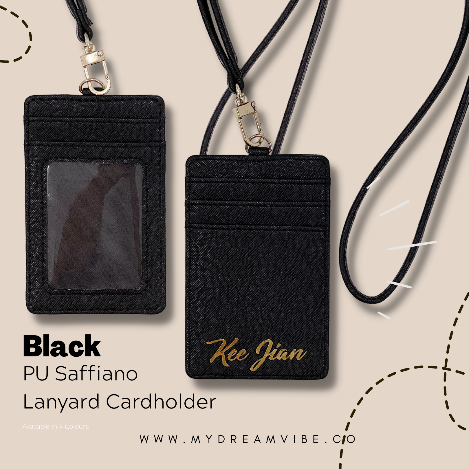 PU Saffiano Leather Lanyard Cardholder-MyDreamVibe.Co