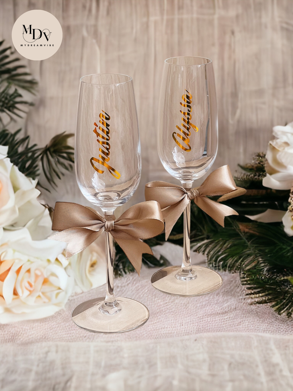 Couple 220ml Champagne Glass (Option to Add Wooden Box) 
