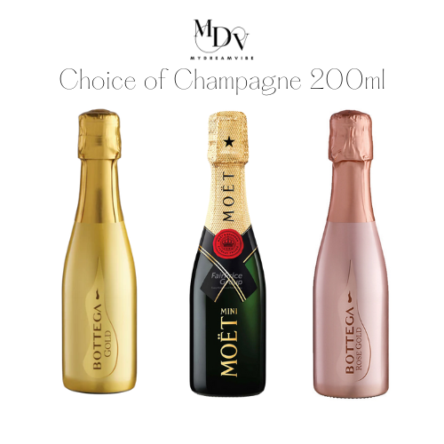 Perfect Champagne Gift - Choice of Moet / Bottega Mini with Frosted Champagne Flute 