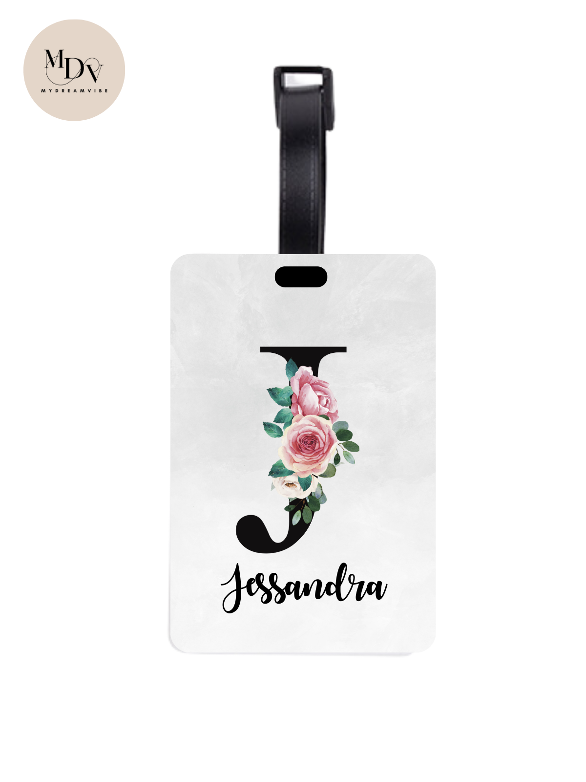 Printed Luggage Tag - Marble Roses Design