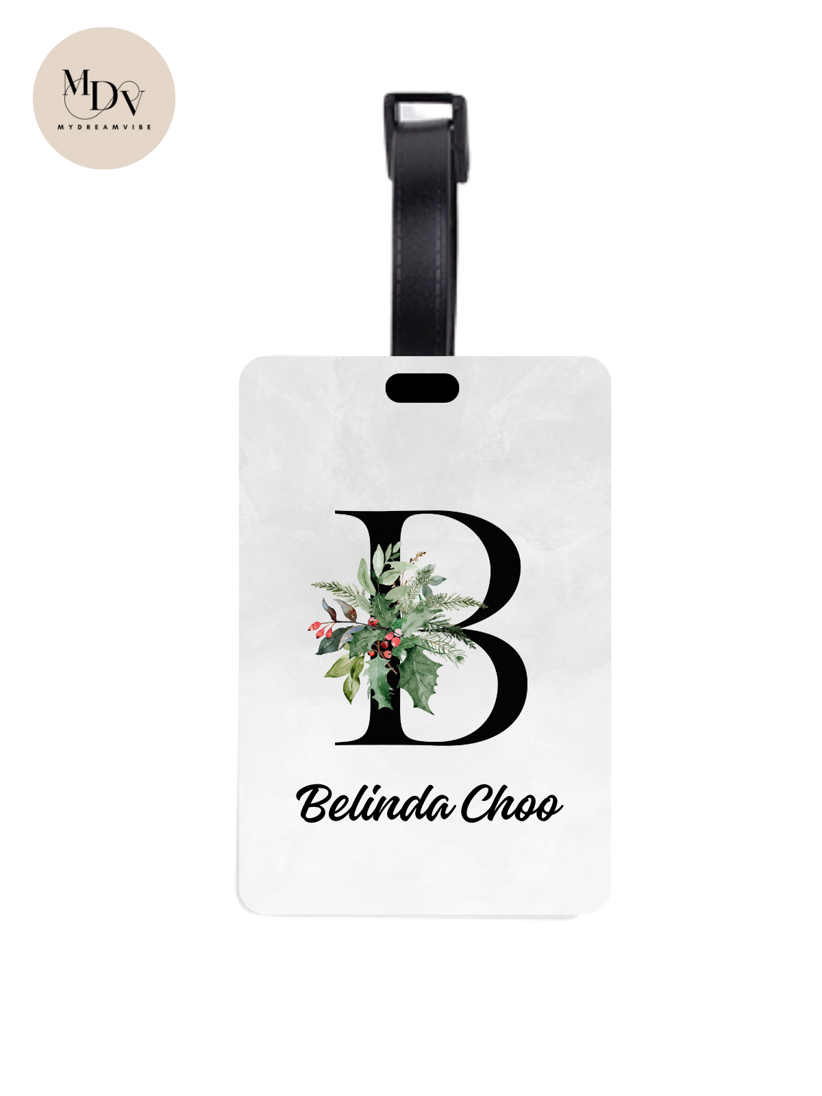 Printed Luggage Tag - Marble Winter Greenary Design