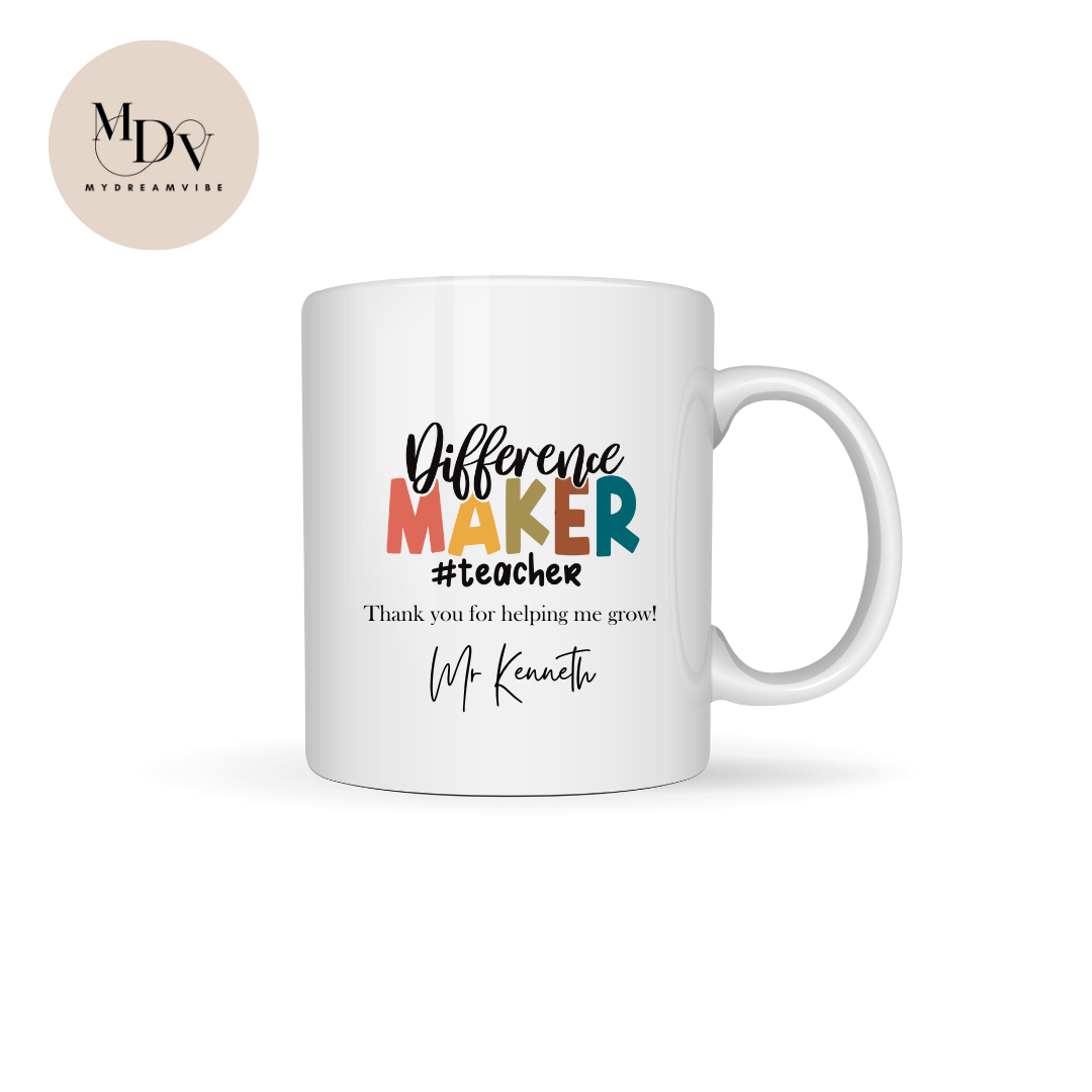 Printed Teacher's Day Ceramic Mug - Difference Maker #teacher - 330ml