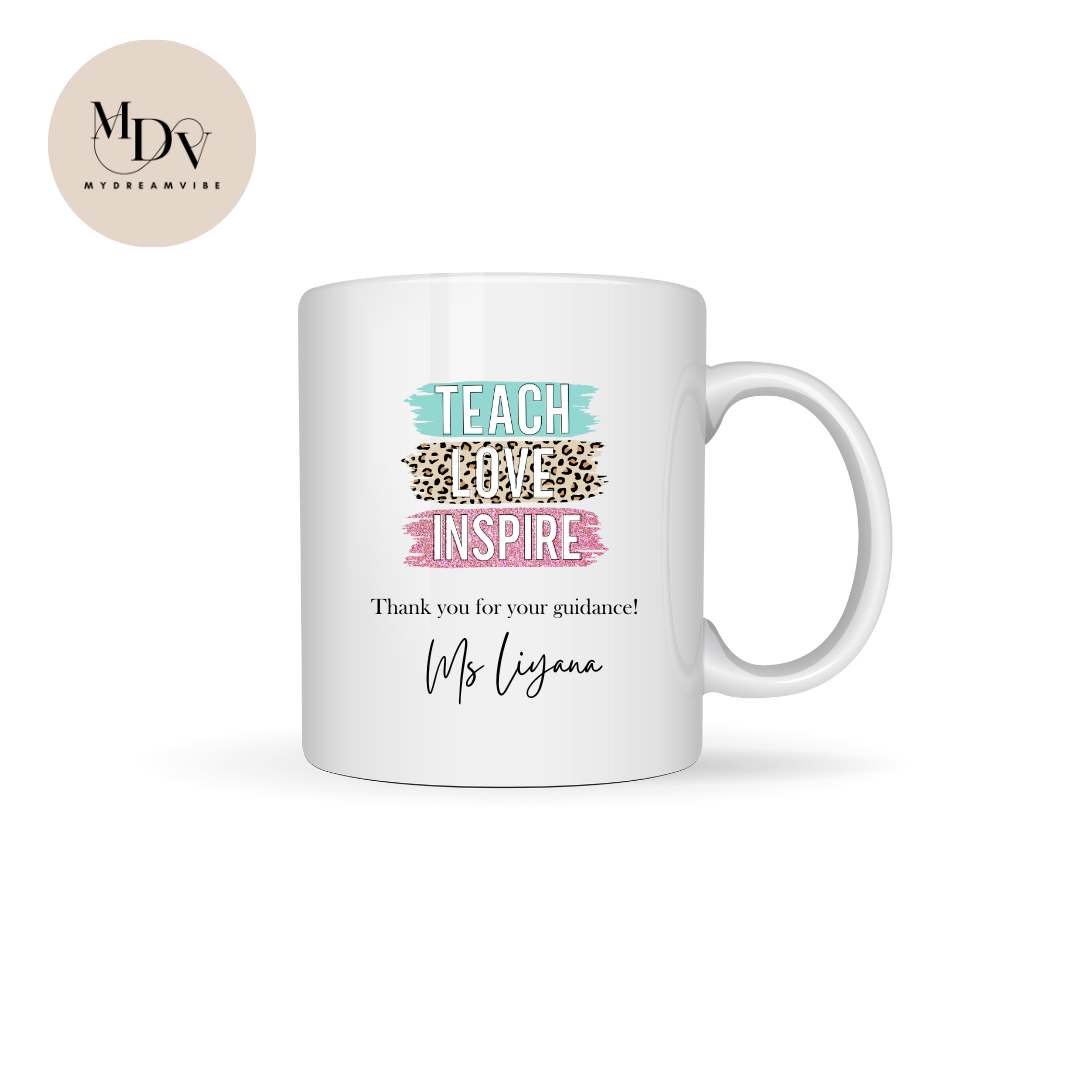 Printed Teacher's Day Ceramic Mug - Teach Love Inspire - 330ml