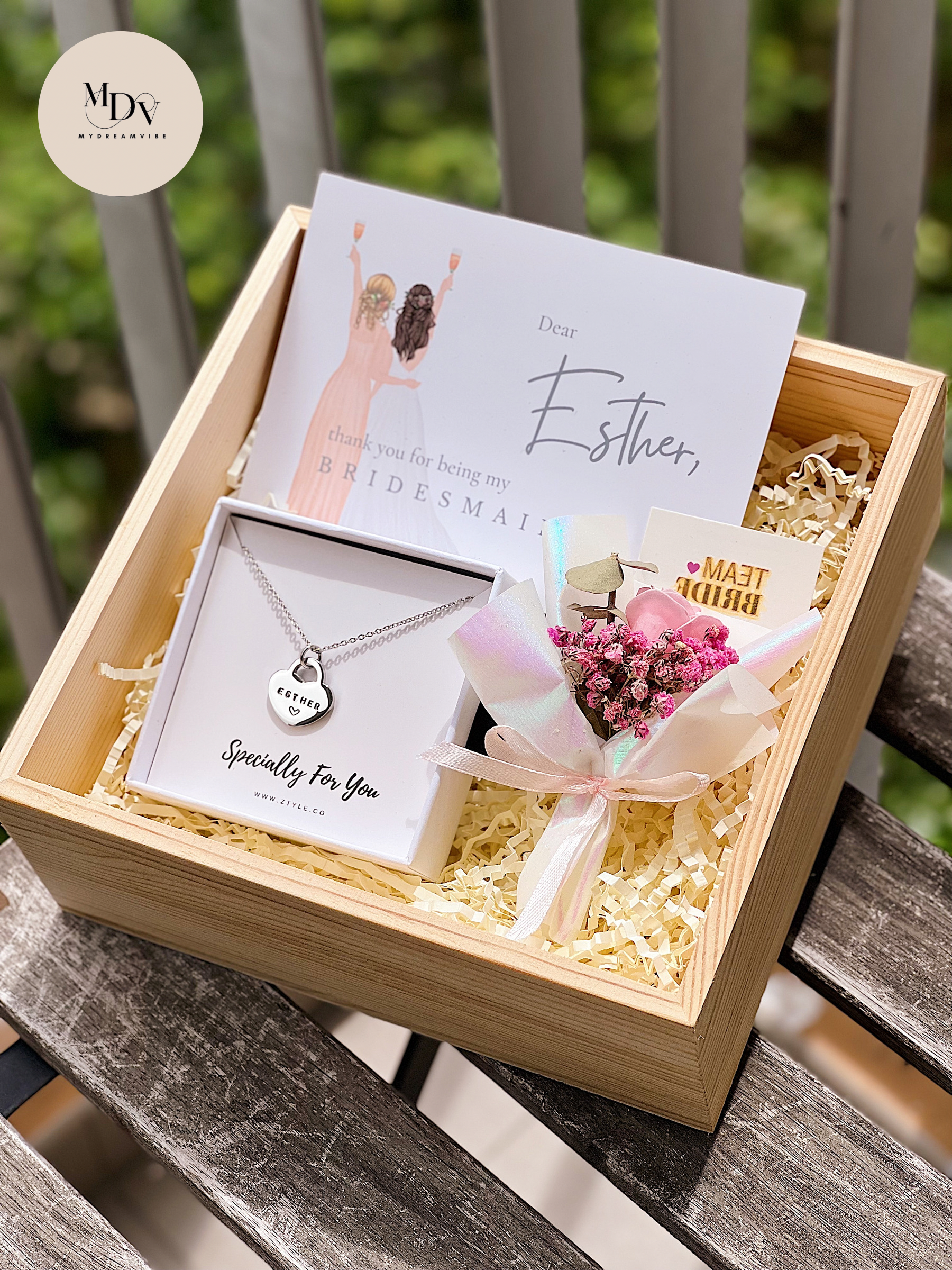[4 - 6 Bridesmaids Package FREE 1 for Bride] : ZTYLECO Heart Pendant Necklace / Bracelets in Wooden Box-MyDreamVibe.Co