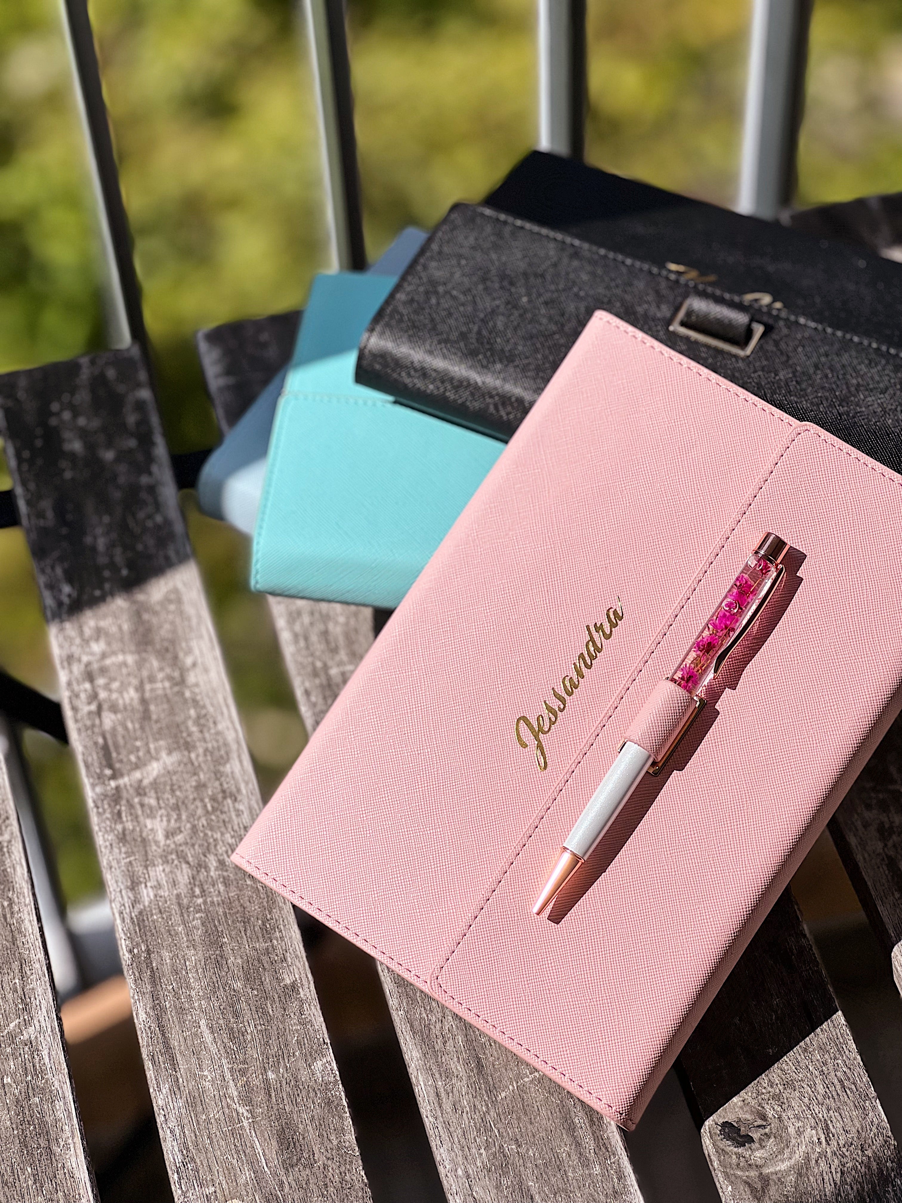 A5 PU Saffiano Leather Notebook Holder with Card Slots (Option to Add Pen)-MyDreamVibe.Co