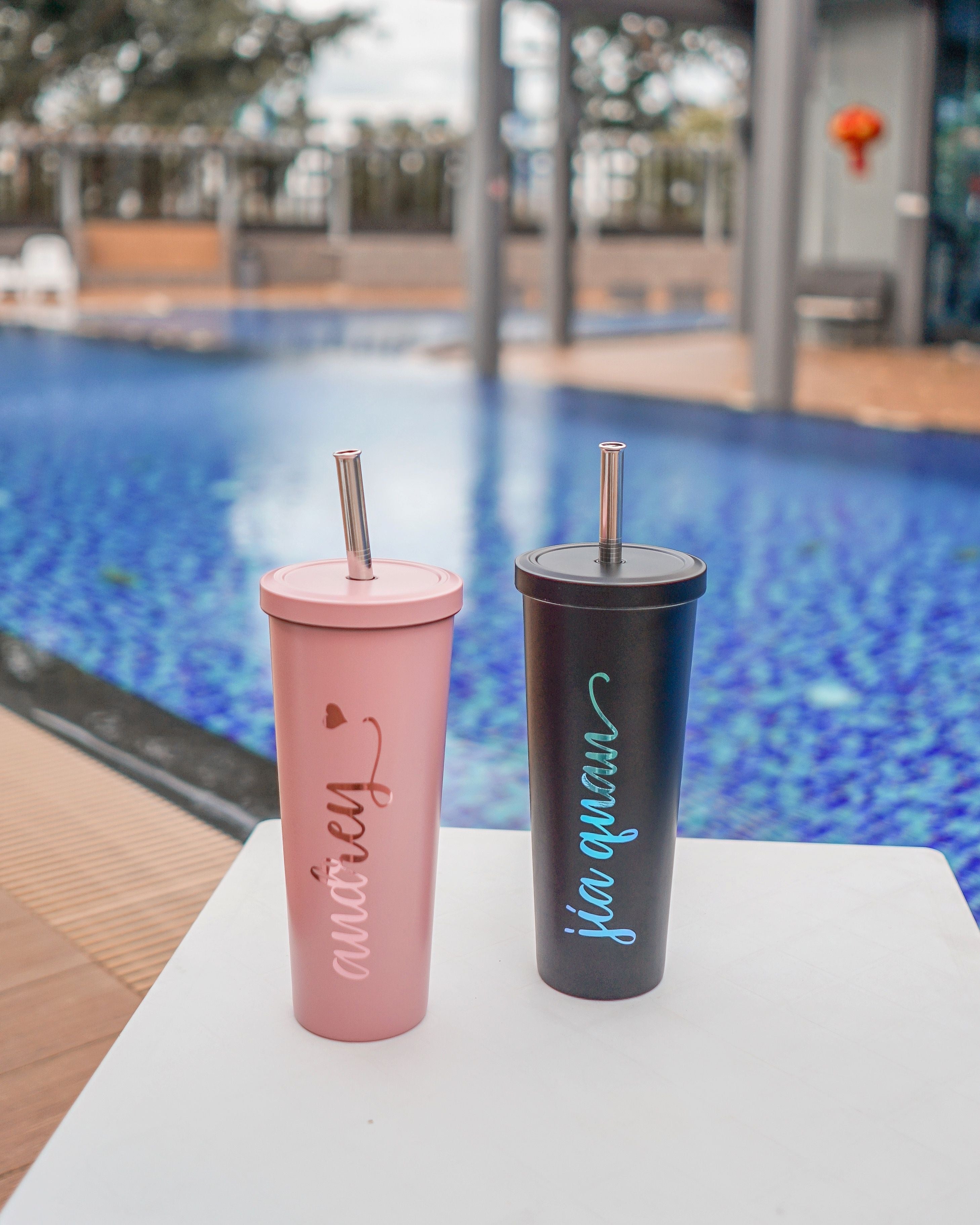 750ml Couple Double Wall Stainless Steel Bubble Tea Tumbler with Straw-MyDreamVibe.Co