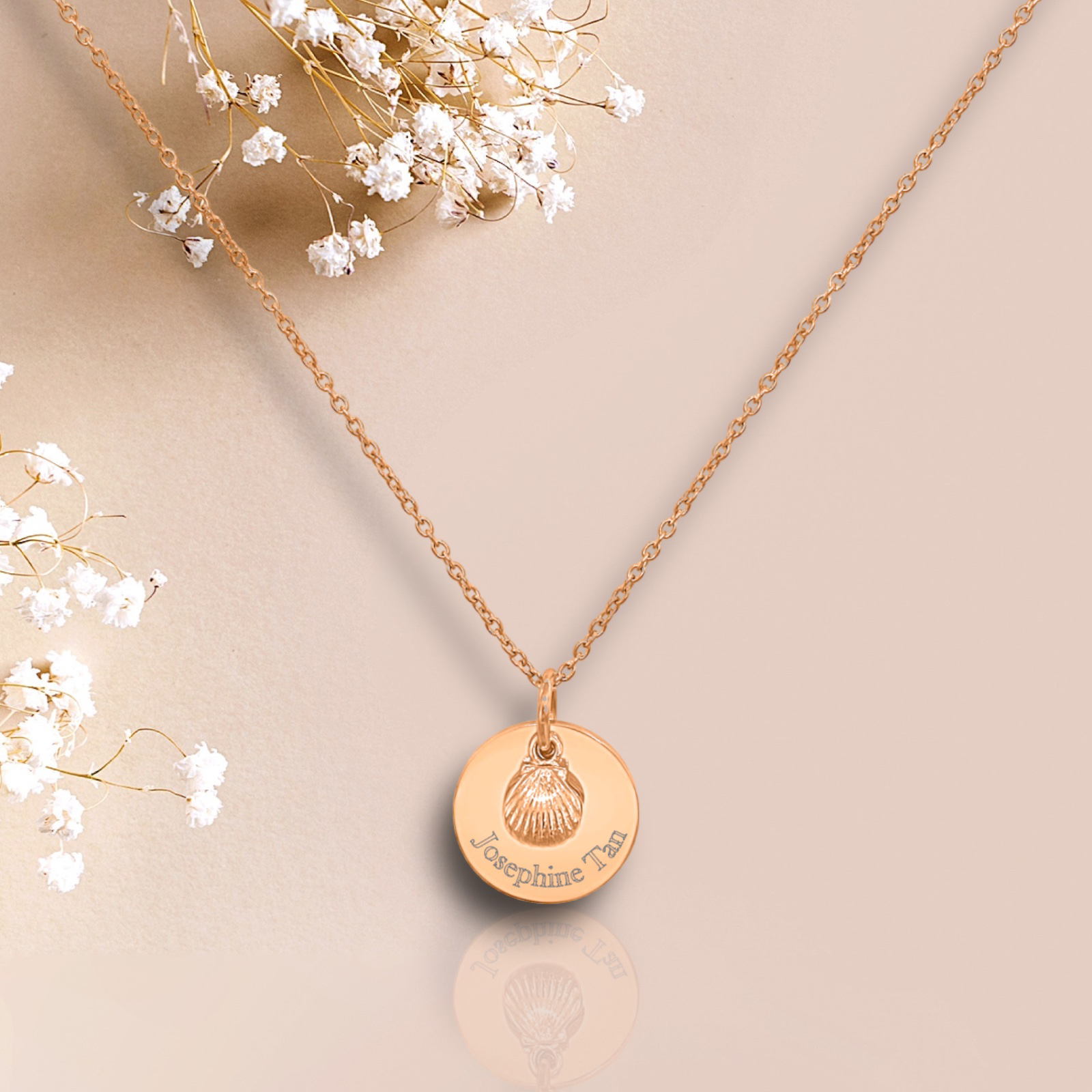 Seashell Charm Necklace - Rose Gold