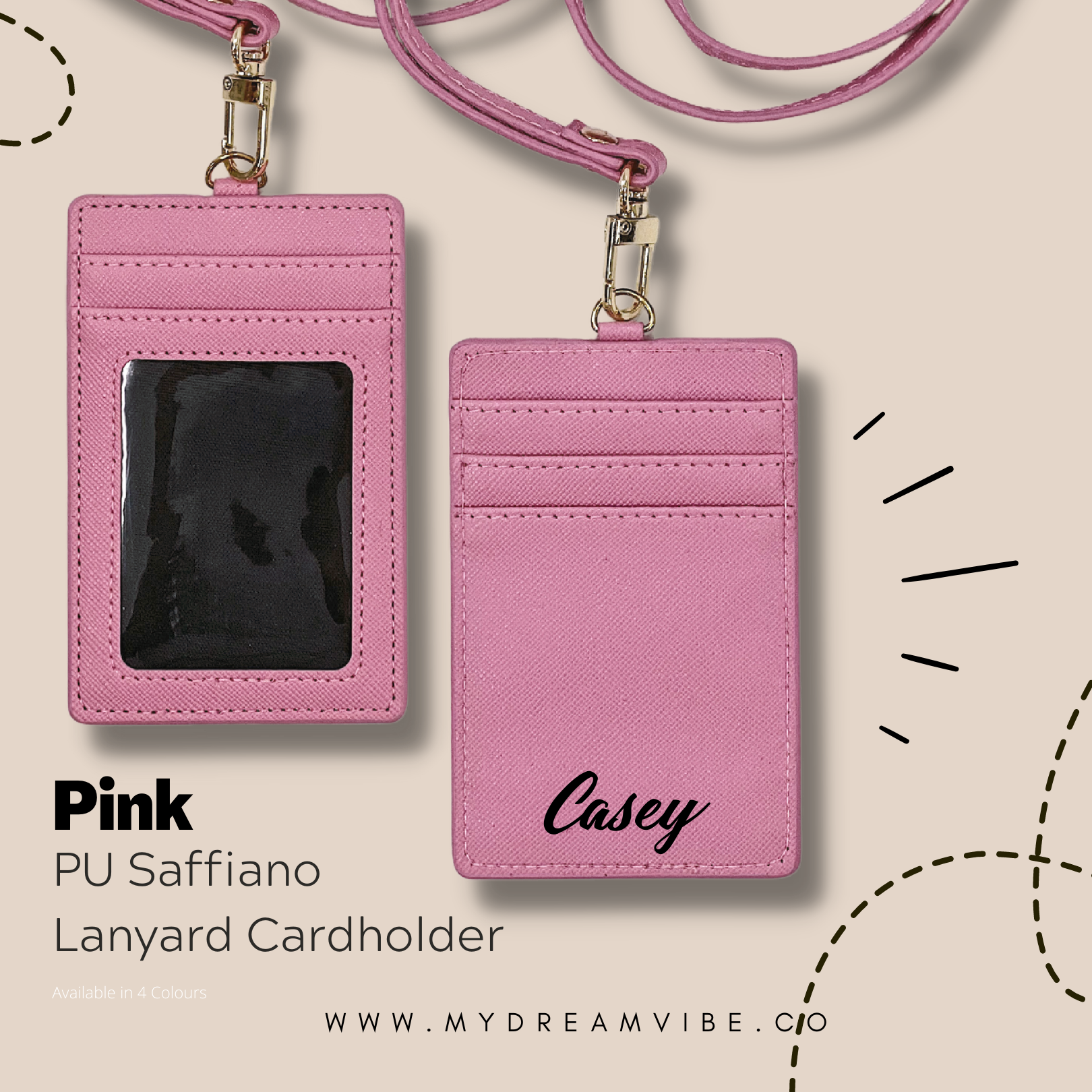 PU Saffiano Leather Lanyard Cardholder-MyDreamVibe.Co