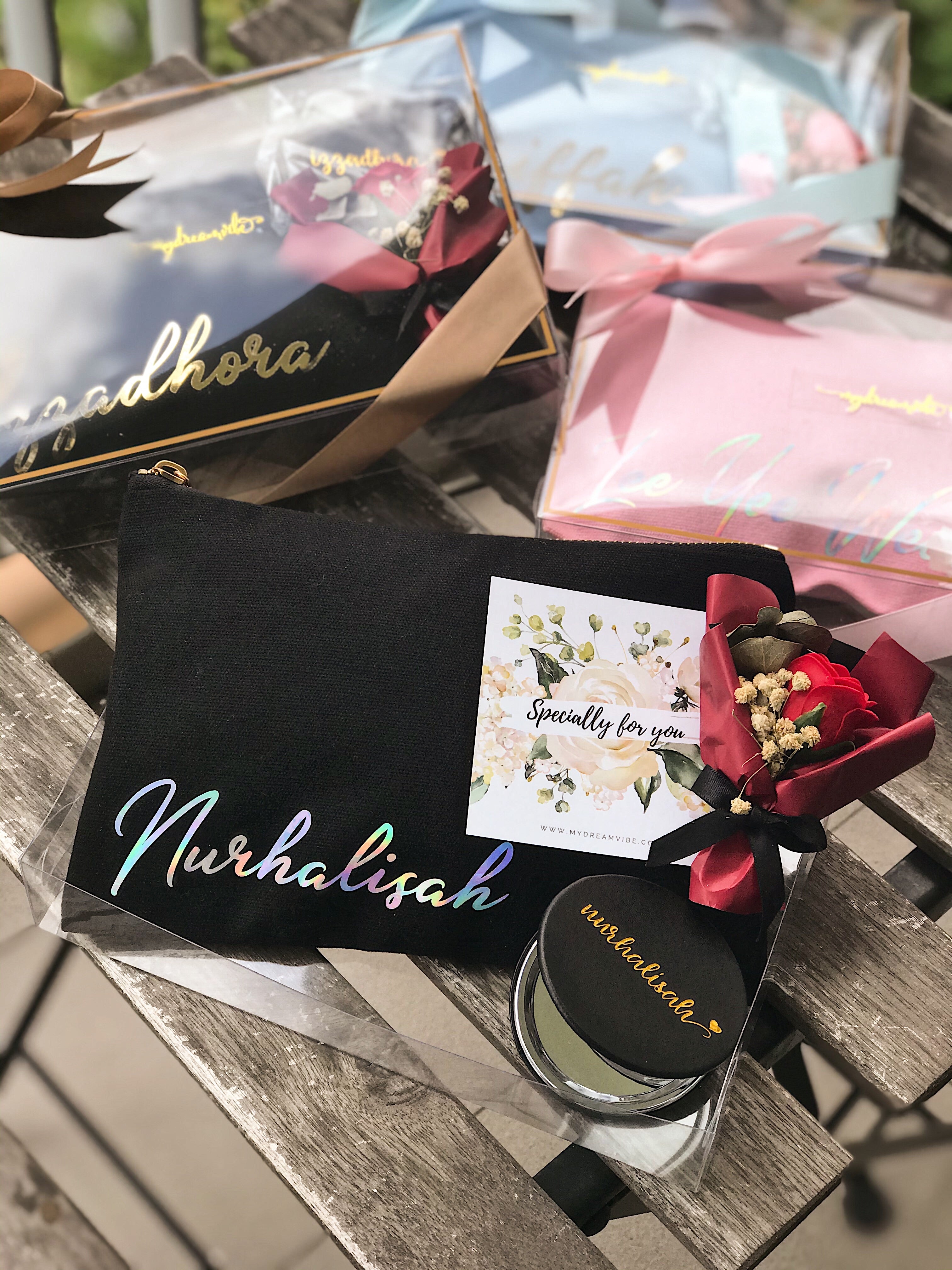 Canvas Pouch (Option to Add PU Leather Mirror) - BLACK / TIFFANY / PINK / BLUE-MyDreamVibe.Co