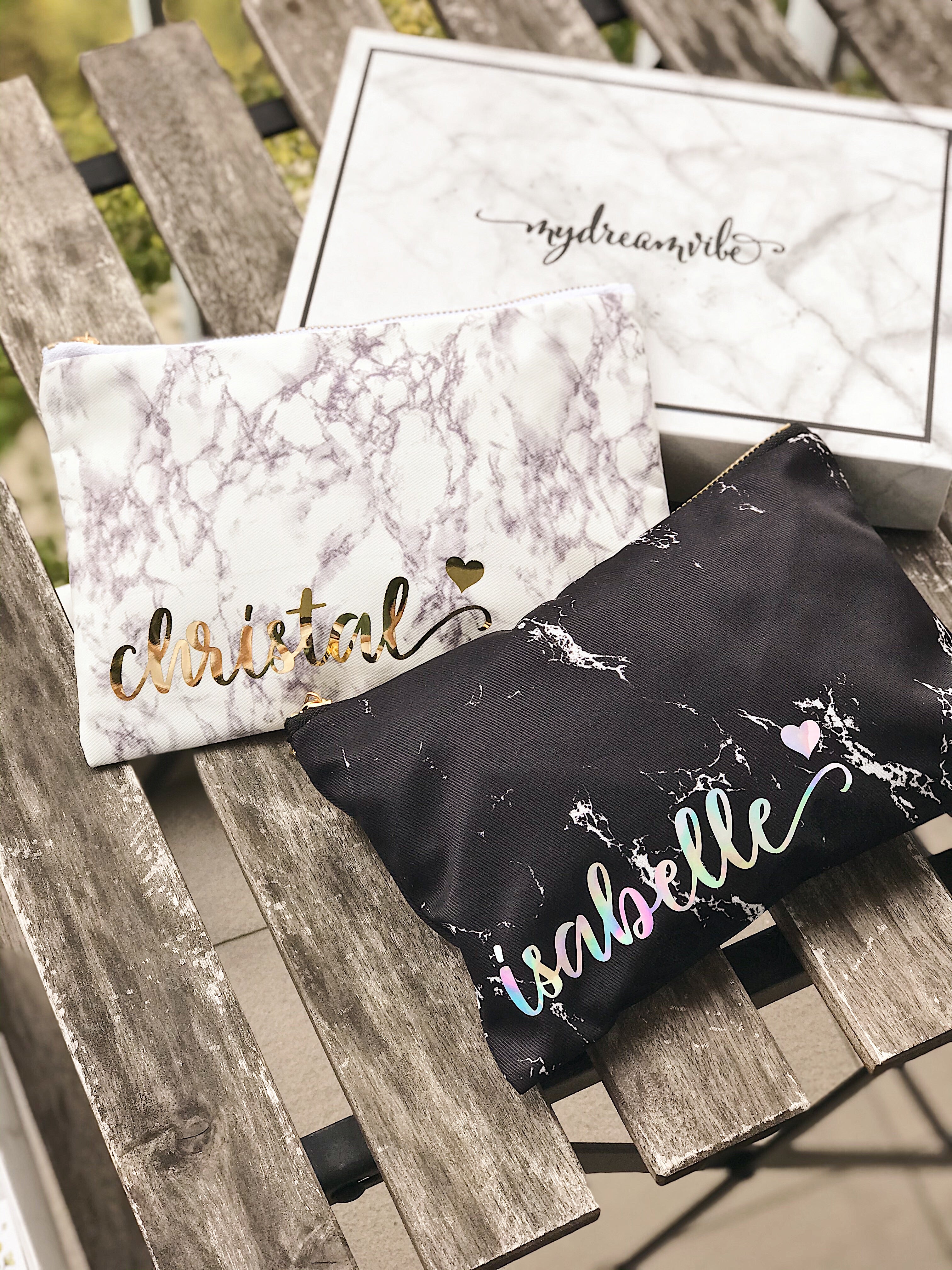 Marble Fabric Pouch - BLACK / WHITE / PINK-MyDreamVibe.Co