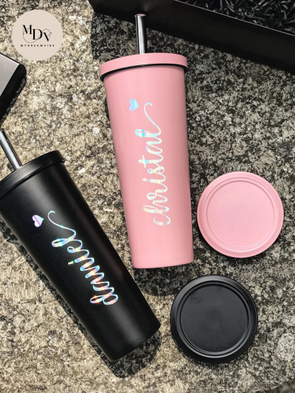 750ml Couple Double Wall Stainless Steel Bubble Tea Tumbler with Straw-MyDreamVibe.Co