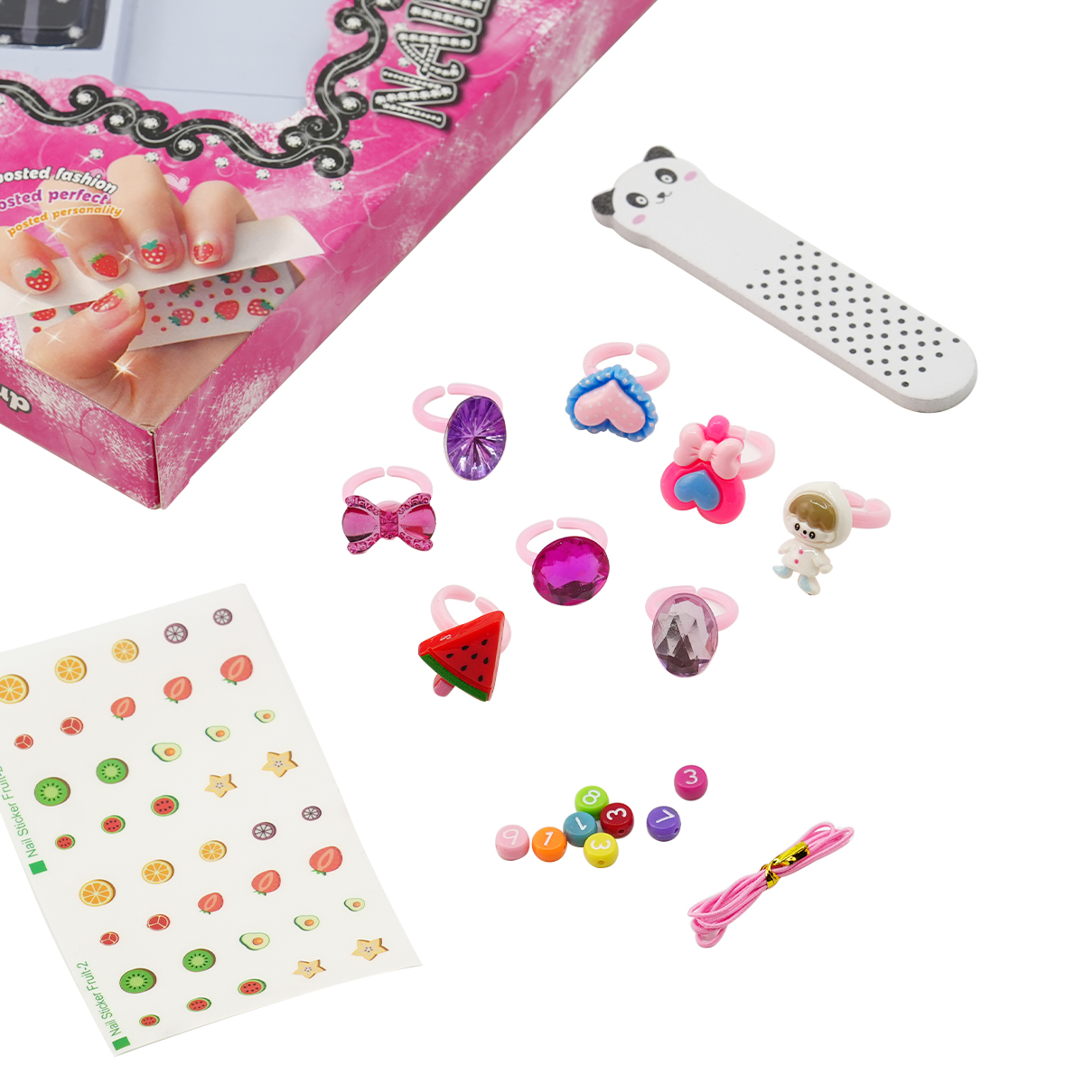 Nail Art Set Rings Nail Stickers with Beads for Girls