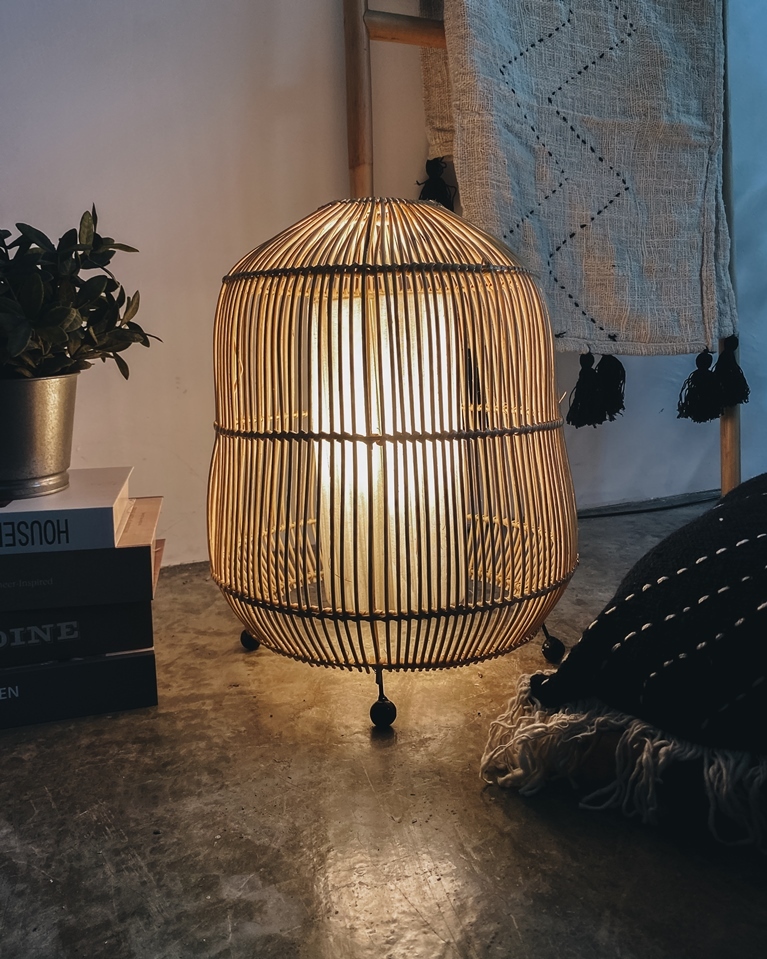 Hendra Rattan Side Table Lamp - Booming Plus