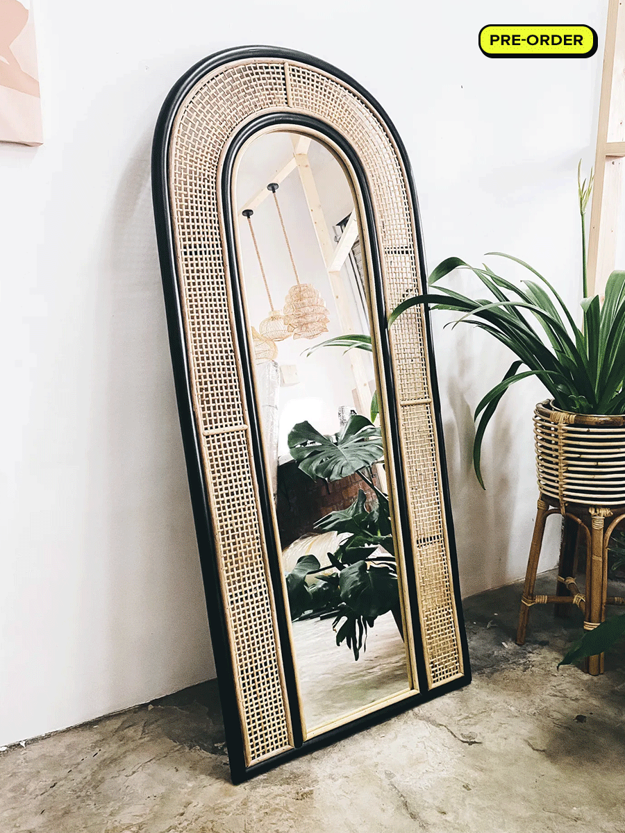 Black Estuari Rattan Mirror
