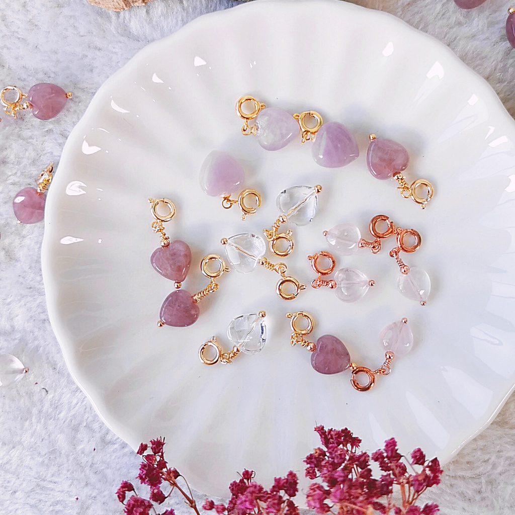 Rose Quartz, Lavender Rose Quartz, Kunzite and Faceted Clear Quartz Heart Charmies 