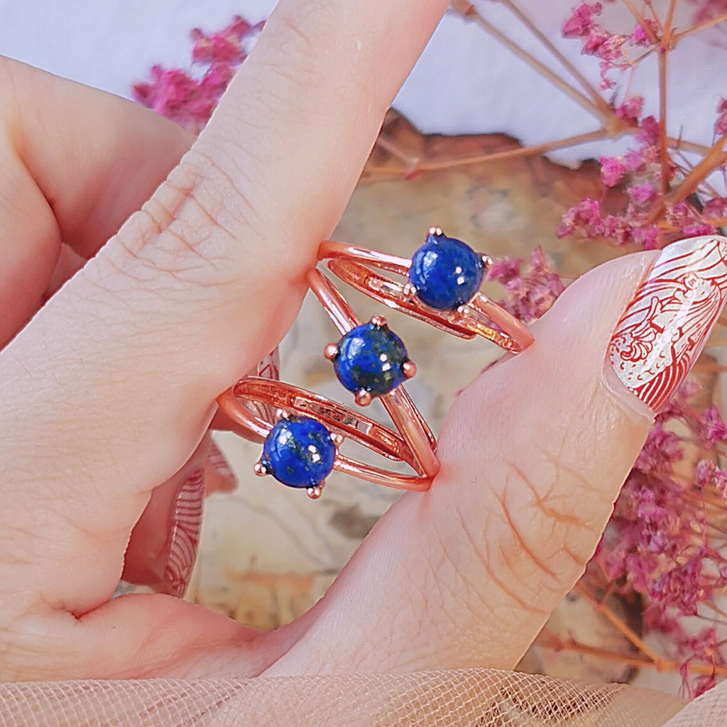 Blue Chalcedony , Rose Quartz , Lapis Lazuli Droplet Rings
