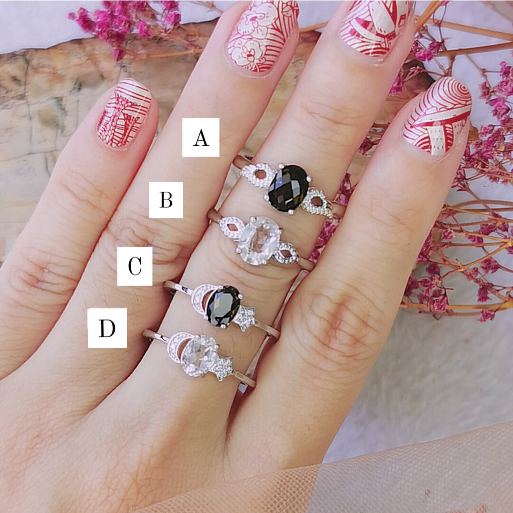 Smokey Quartz , Clear Quartz Ribbon / Star / Moon Rings