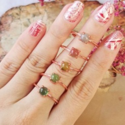 Moss Agate Droplet Ring