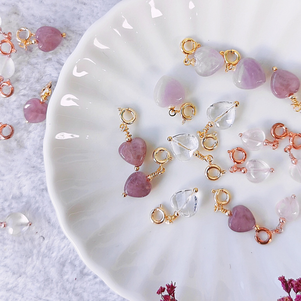 Rose Quartz, Lavender Rose Quartz, Kunzite and Faceted Clear Quartz Heart Charmies 