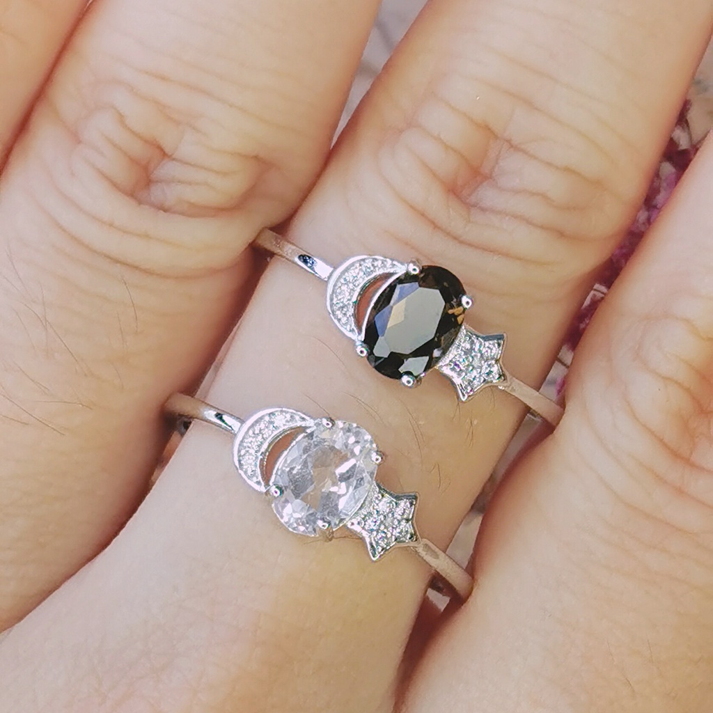 Smokey Quartz , Clear Quartz Ribbon / Star / Moon Rings
