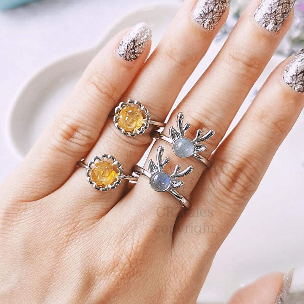 Labradorite Reindeer Bead, Golden Rutile Dove Bead, Citrine Rose Carving Bead Ring