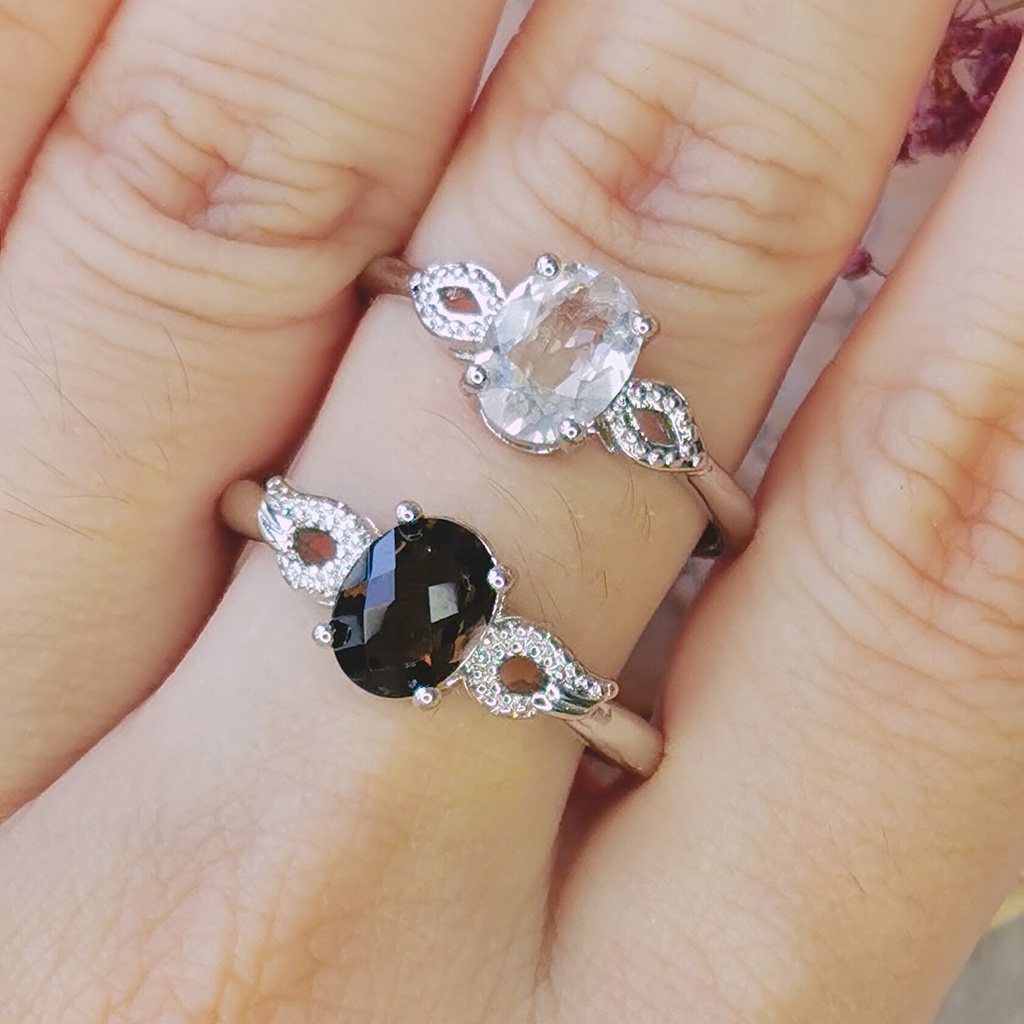 Smokey Quartz , Clear Quartz Ribbon / Star / Moon Rings