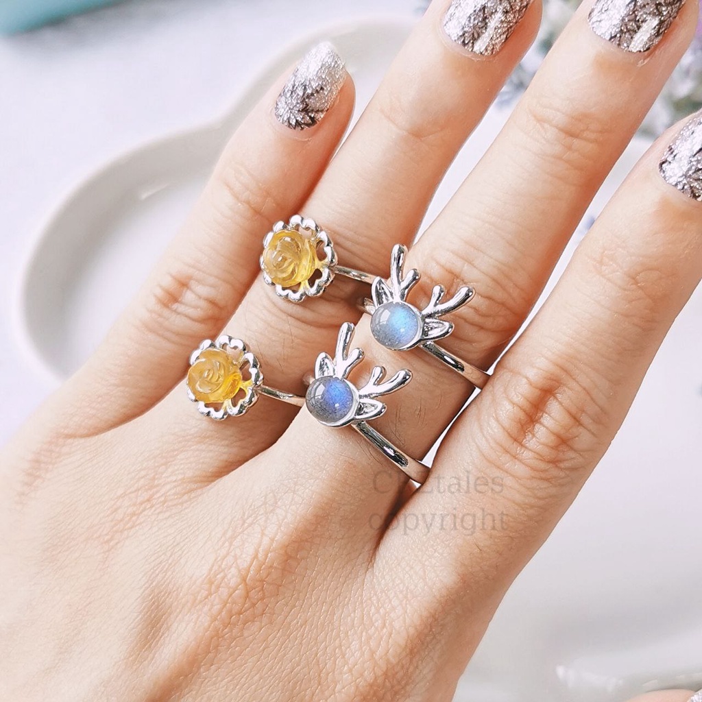 Labradorite Reindeer Bead, Golden Rutile Dove Bead, Citrine Rose Carving Bead Ring