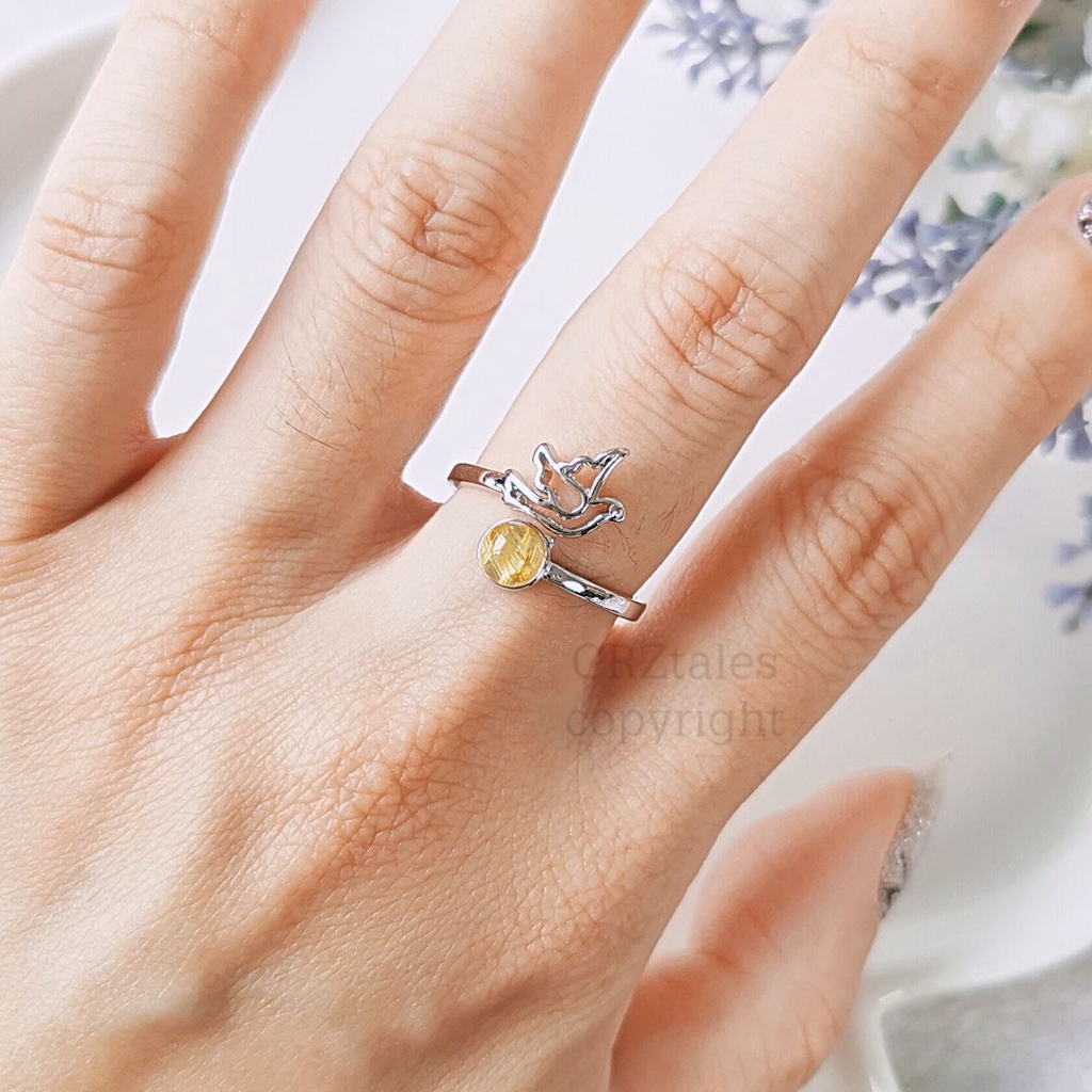 Labradorite Reindeer Bead, Golden Rutile Dove Bead, Citrine Rose Carving Bead Ring