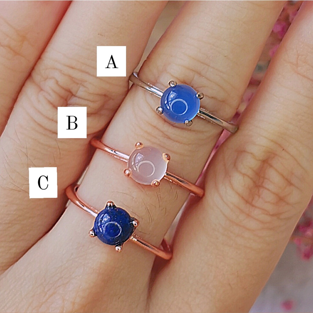 Blue Chalcedony , Rose Quartz , Lapis Lazuli Droplet Rings