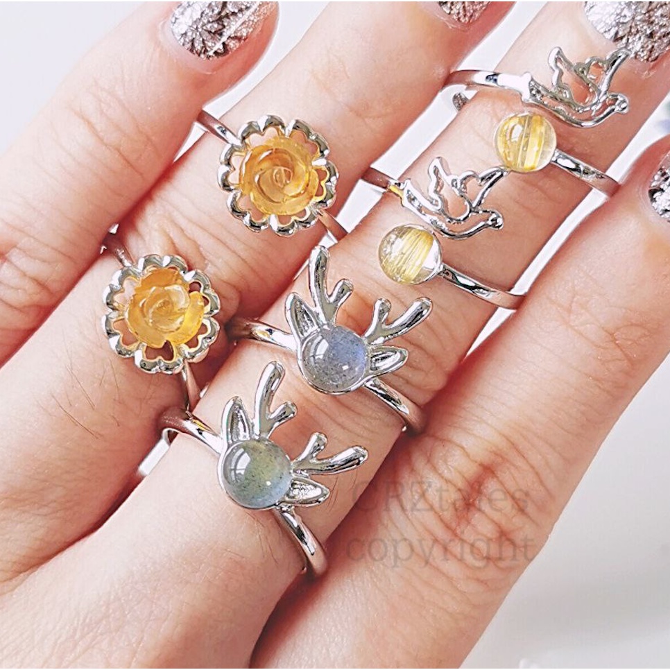 Labradorite Reindeer Bead, Golden Rutile Dove Bead, Citrine Rose Carving Bead Ring