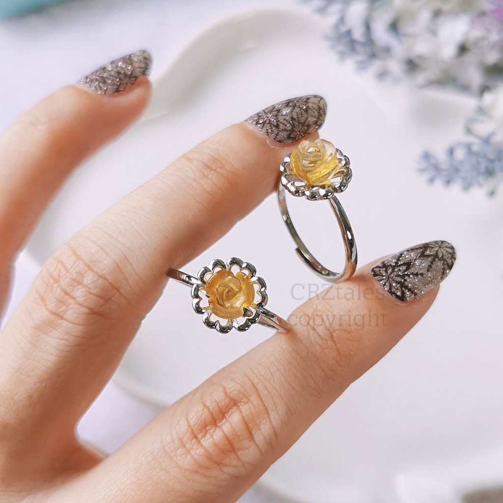 Labradorite Reindeer Bead, Golden Rutile Dove Bead, Citrine Rose Carving Bead Ring