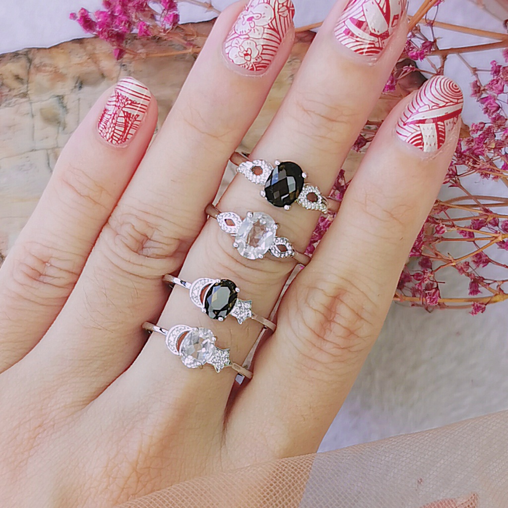 Smokey Quartz , Clear Quartz Ribbon / Star / Moon Rings