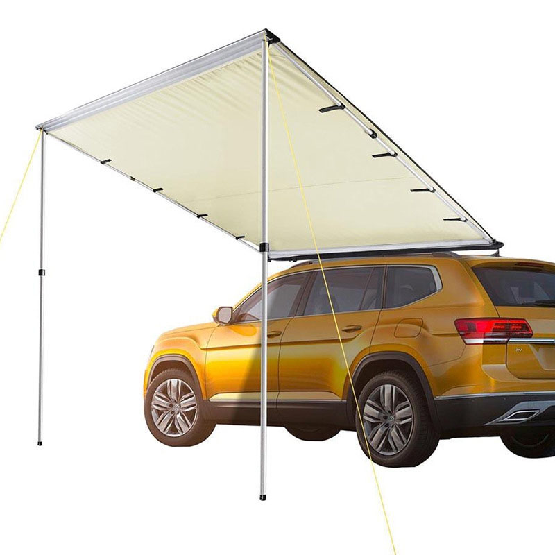 Car Side Awning,  Pull-Out Retractable Vehicle Awning Waterproof UV50+, Telescoping Poles Trailer Sunshade Rooftop Tent w/ Carry Bag for Jeep/SUV/Truck/Van Outdoor Camping Travel