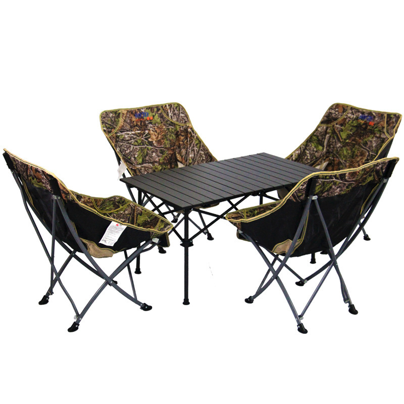 Folding Table and Chair Set, Lightweight Aluminum Roll-up Table, with 4 Oxford Cloth Chairs, for Outdoor, Hiking, BBQ, Beach, Travel