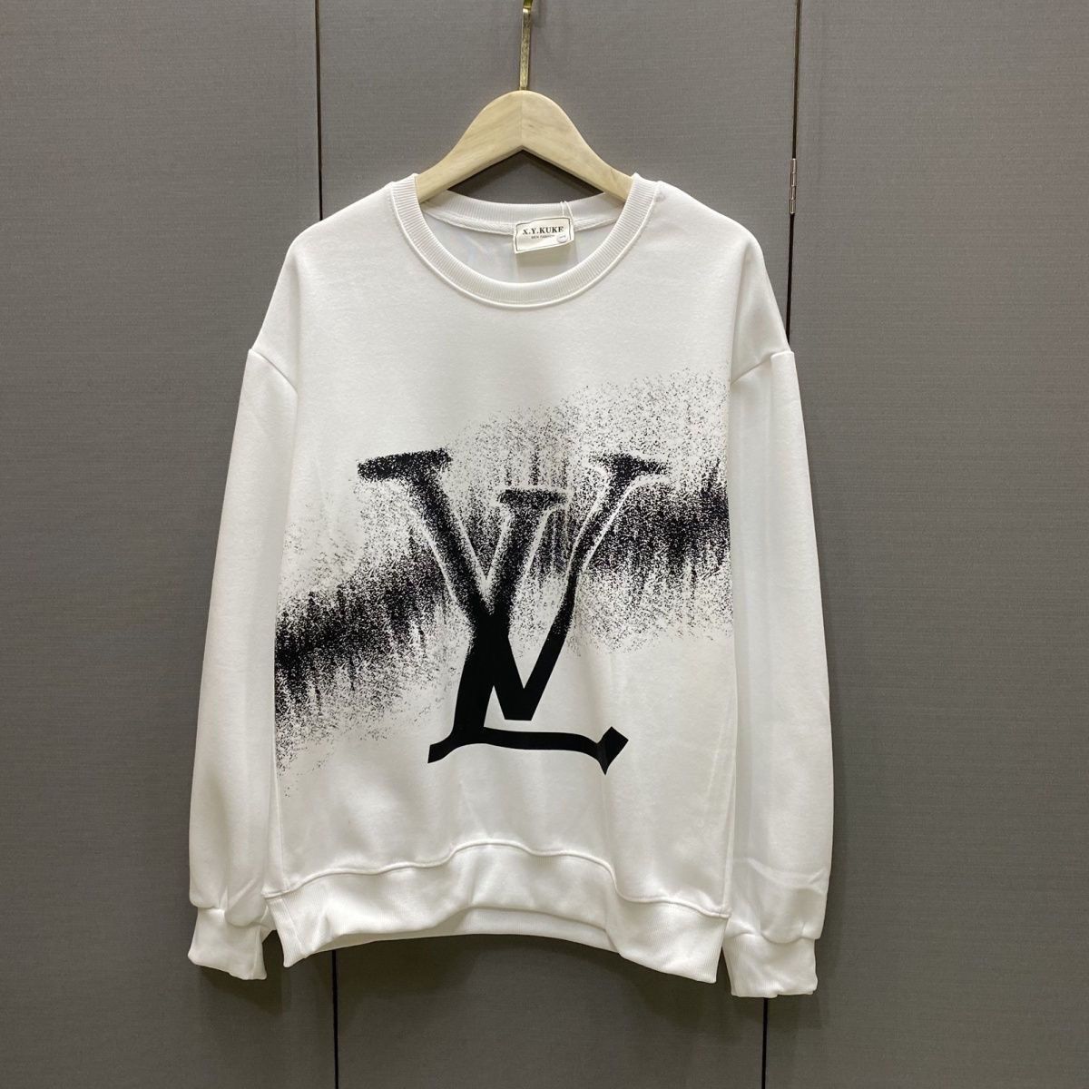 LOUIS VUITTON パーカー ルイ・ヴィトン 丸襟 手描き落書きロゴ プリント パーカー 男女兼用