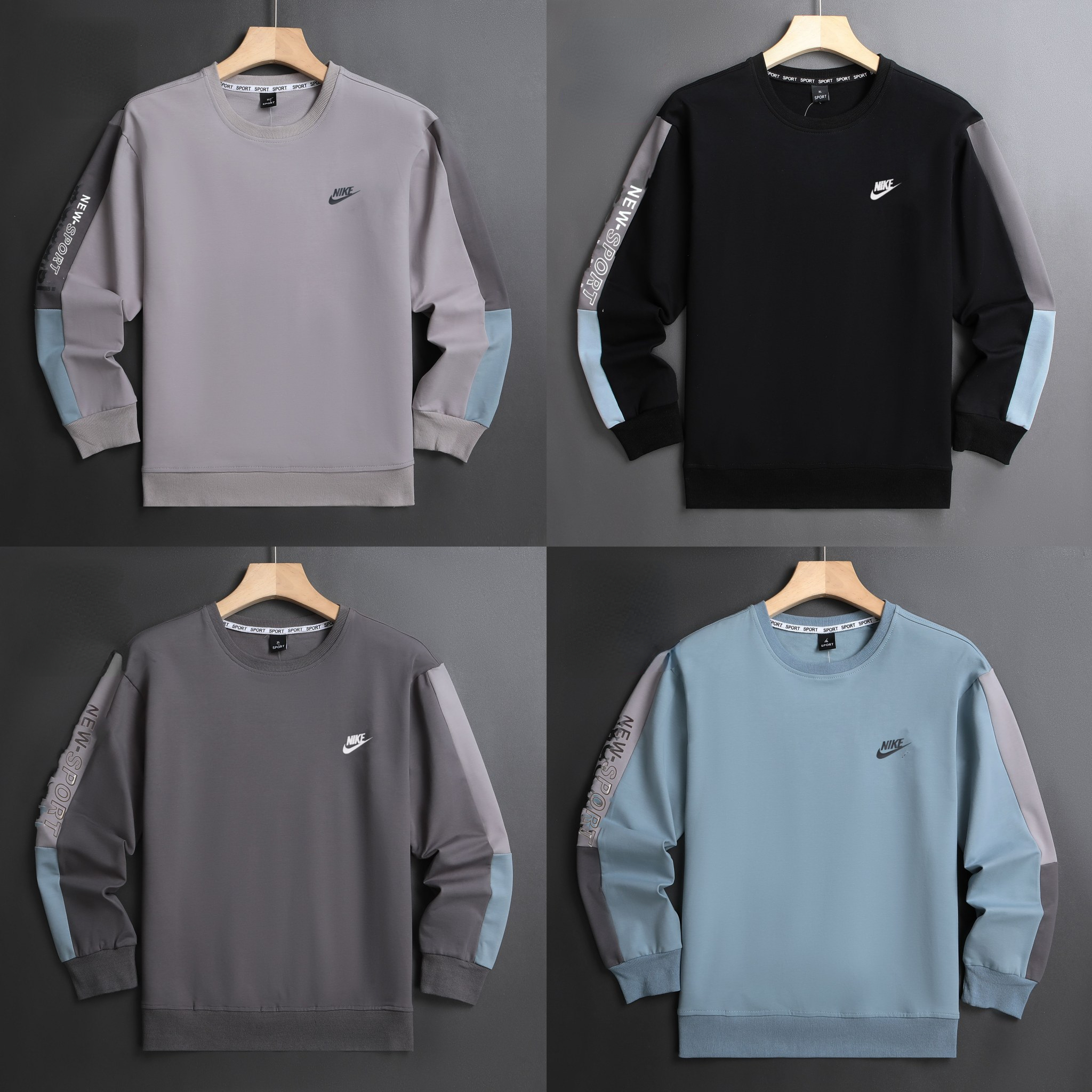 NIKE ADIDDS 2024秋 メンズスウェット クル 260g ブラック ダークグレー ライトグレー ブルー XL-5XL