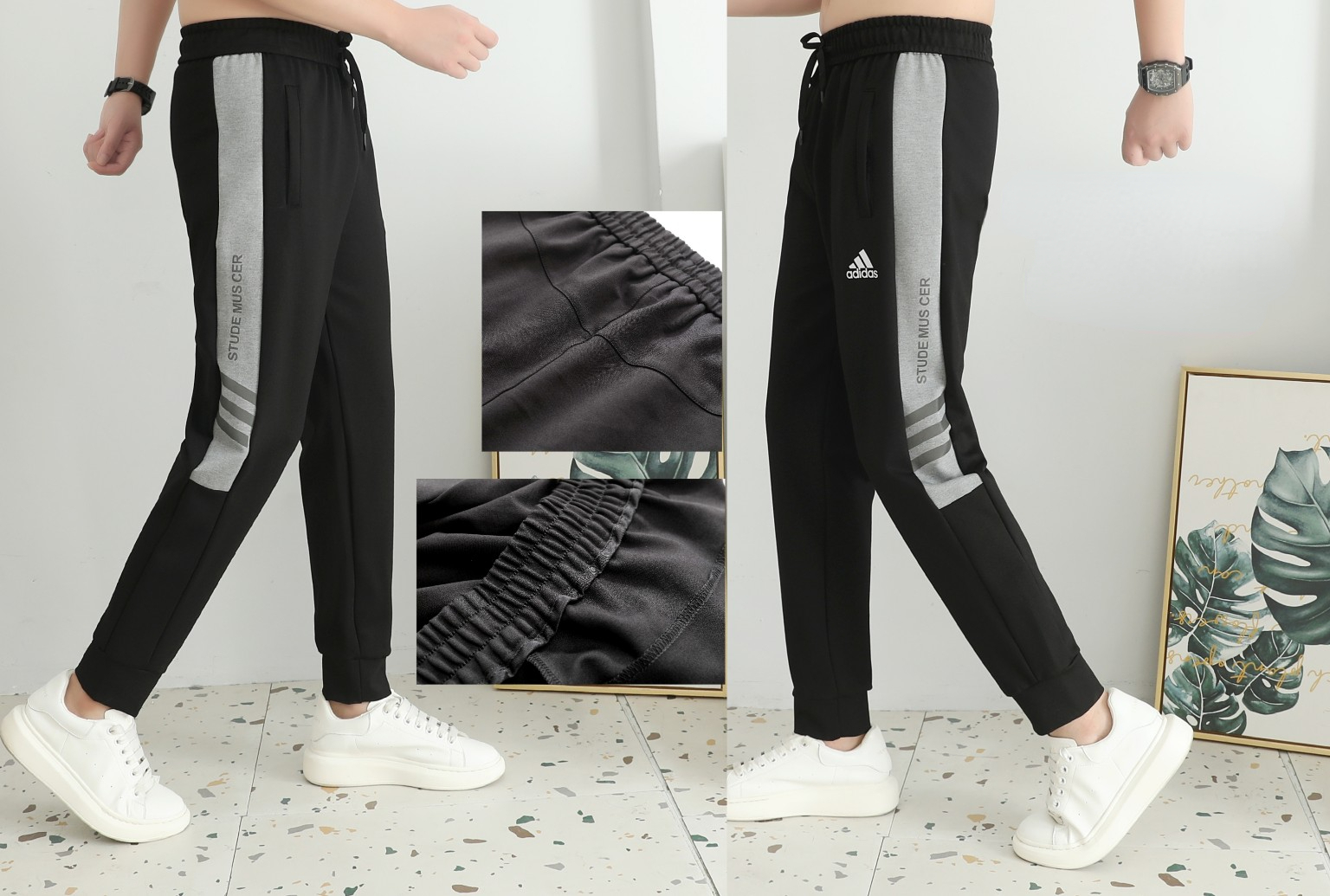 ADIDDS NIKE 2024 秋メンズズボン 360 グラムナイロン綿生地ピュアブラック 2XL-6xL