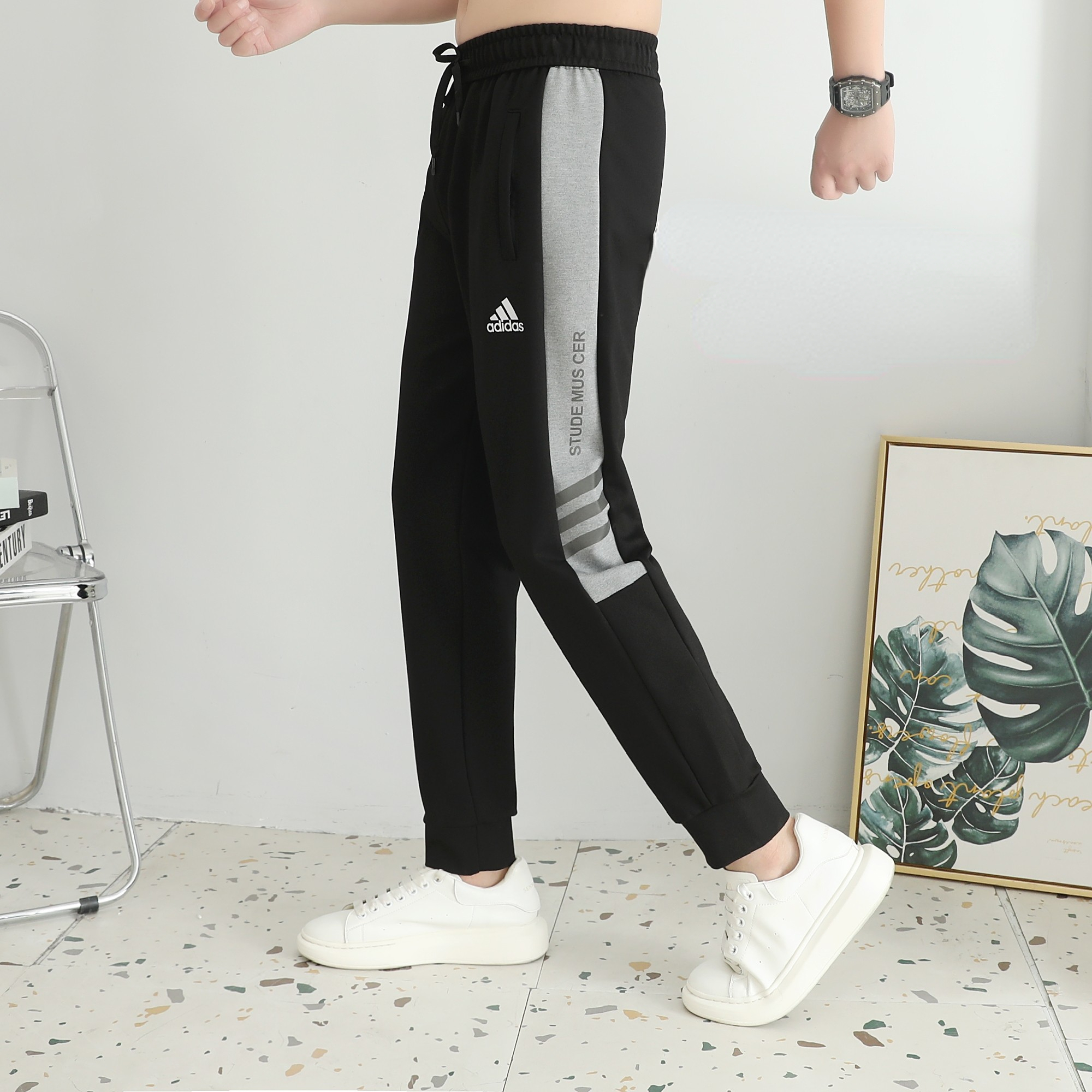 ADIDDS NIKE 2024 秋メンズズボン 360 グラムナイロン綿生地ピュアブラック 2XL-6xL