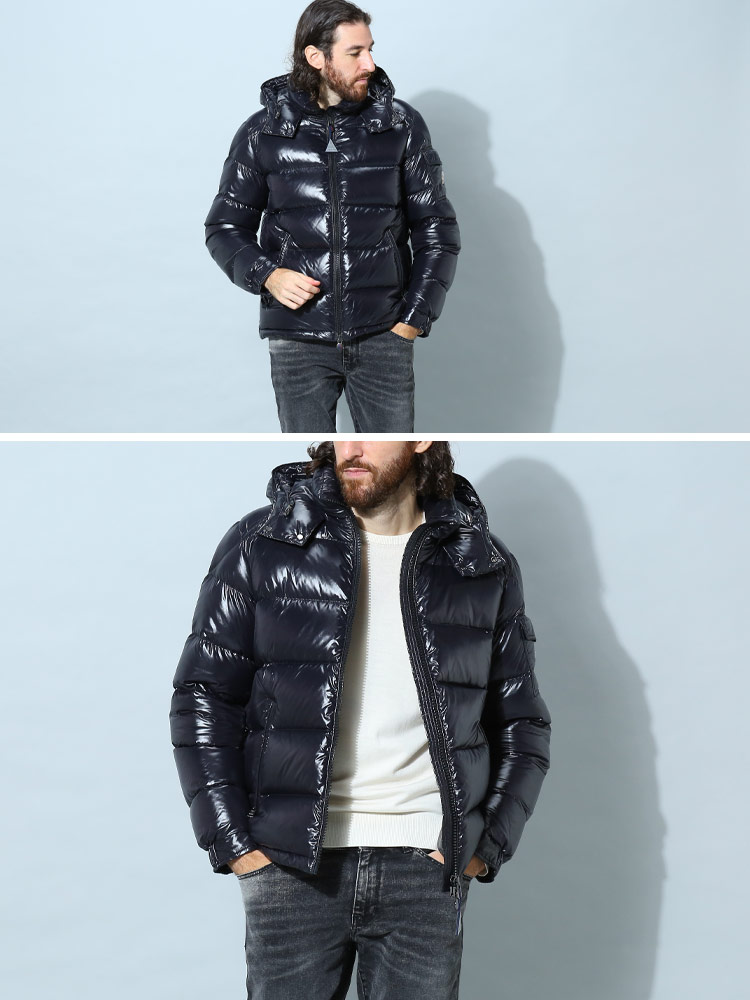 モンクレール ダウン メンズ MONCLER マヤ ブランド ダウンジャケット アウター ジャケット ブルゾン フード着脱 フルジップ Maya 定番 シンプル ショートダウン レギュラーフィット 紺 黒 MCMAYA2