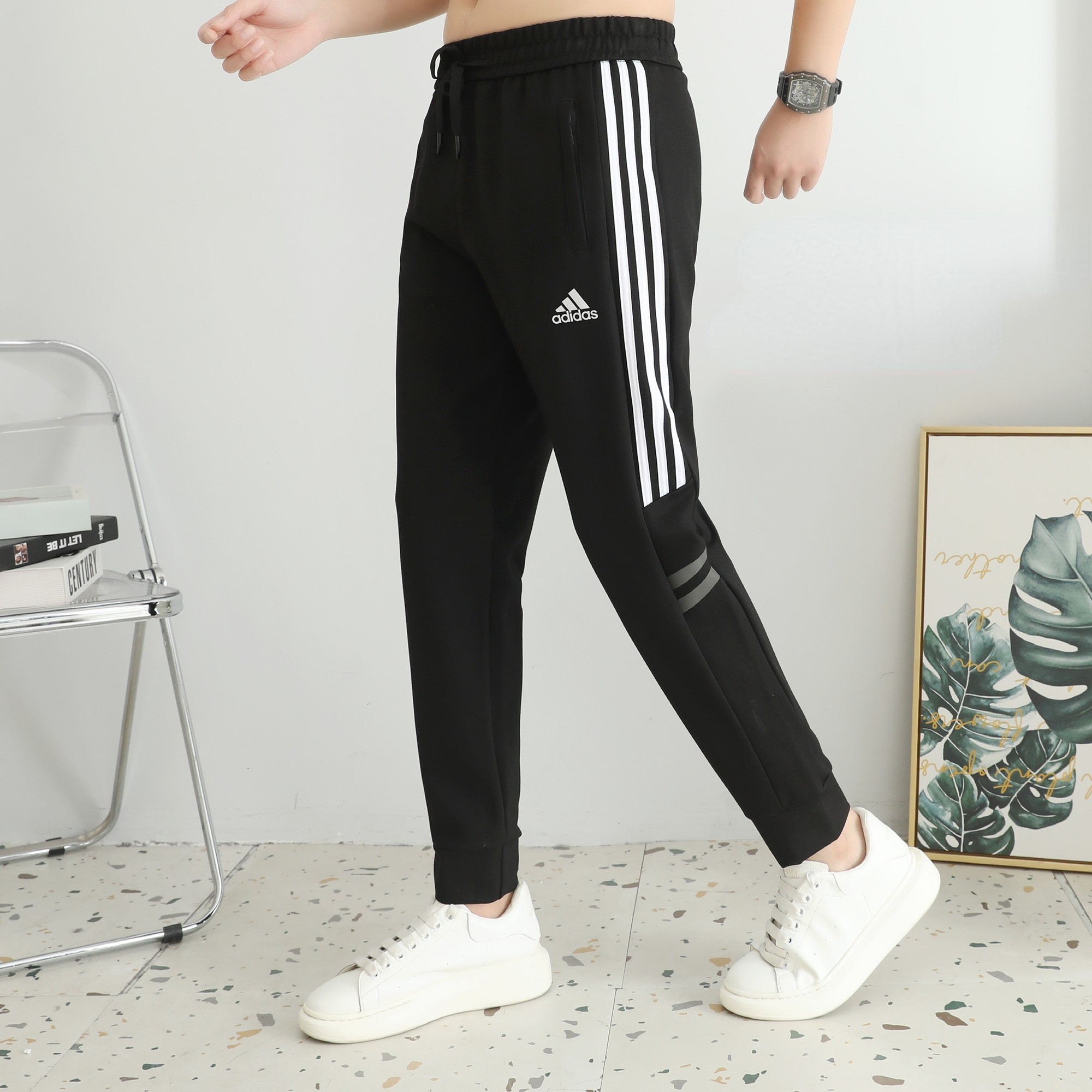 ADIDDS NIKE 2024 秋メンズズボン 360 グラムナイロン綿生地ピュアブラック 2XL-6xL