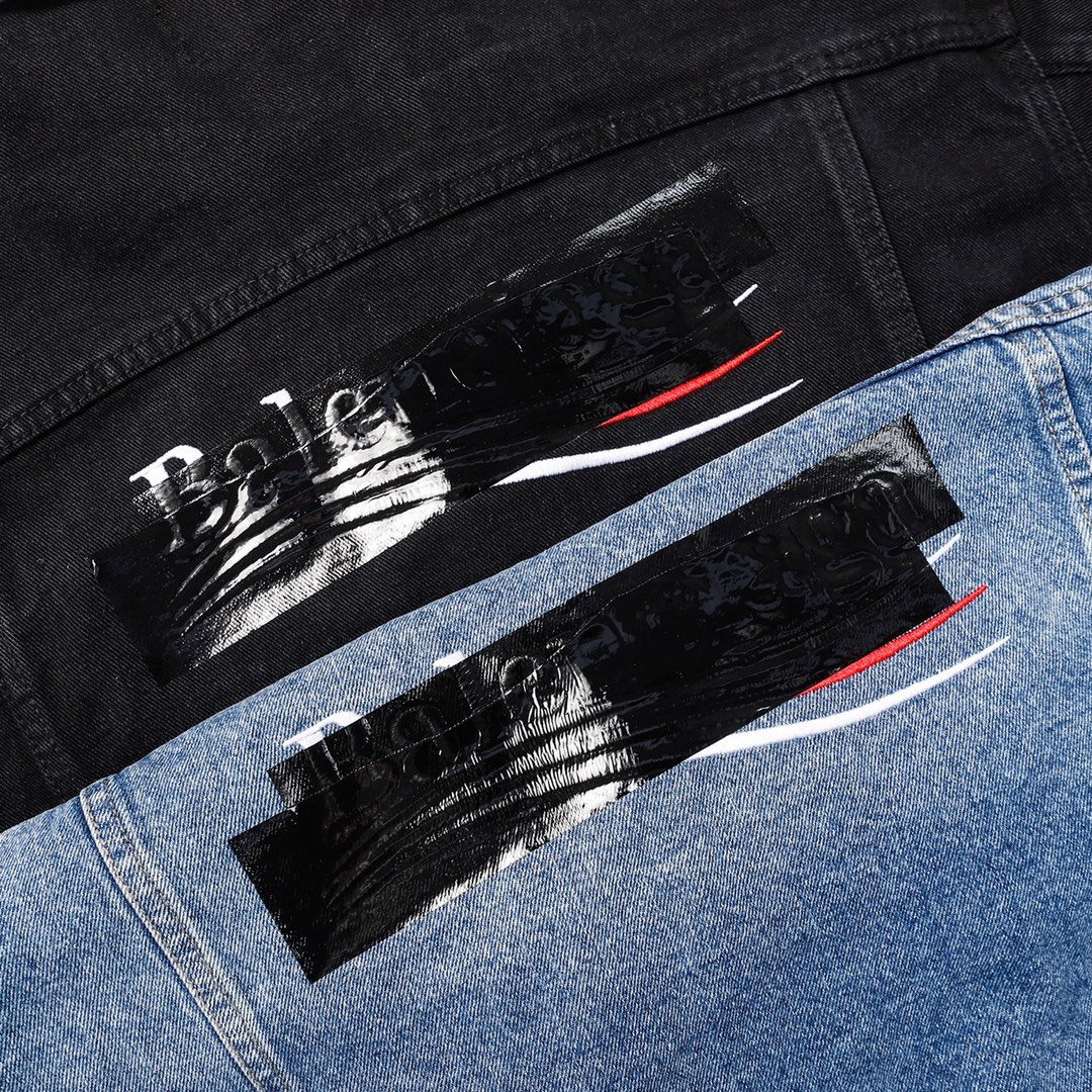 Balenciaga 23年新刺繍ラミネート文字カデニムジャケット ユニセックス