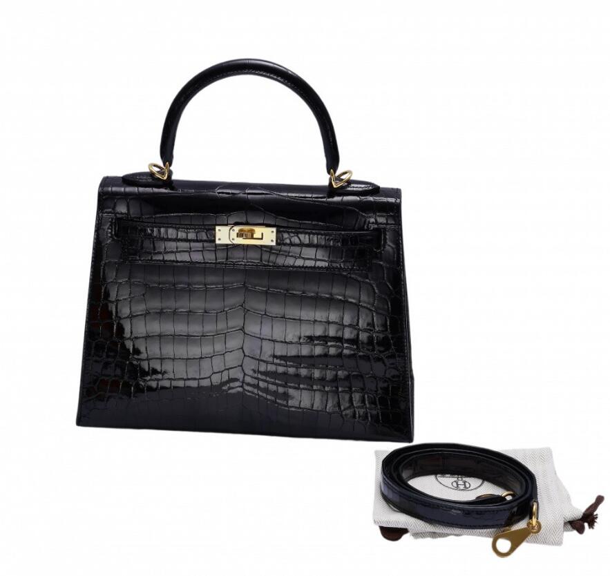 エルメス HERMES ケリー ケリー25 クロコダイルニロティカス ブラック ゴールド金具 Y刻印-JAPAN DUTY FREE